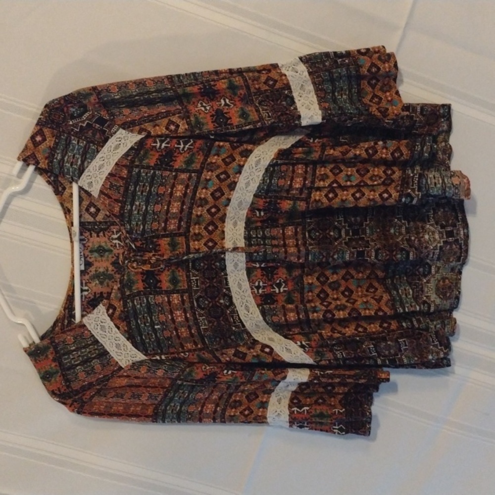 90s Cato Blouse, orange, geometric print, size L